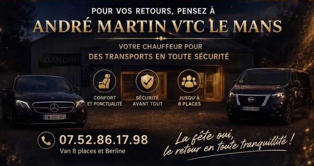 Véhicule VTC prêt pour un transfert au départ de la Sarthe
